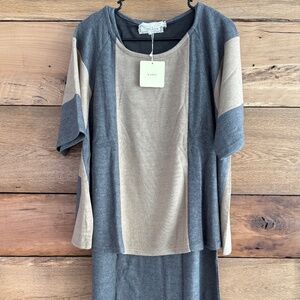 NWT!  A'reve two-piece, sweater Dress.  Grey & Tan color Block ~ Size Large